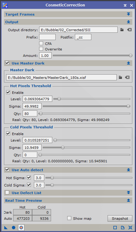 Cosmetic correction dialog