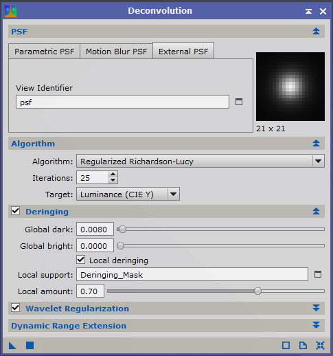 Deconvolution dialog