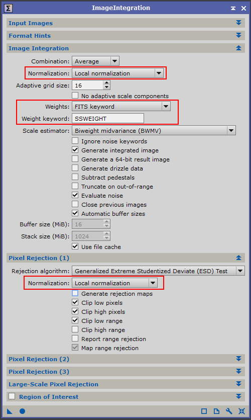 Image integration using local normalization