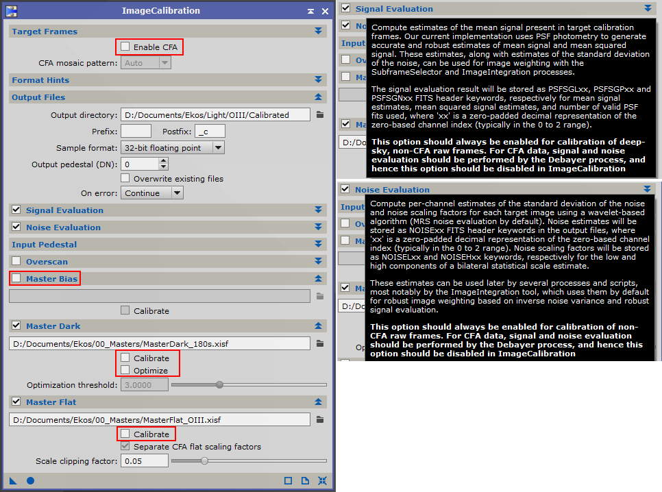 Light frame calibration dialog