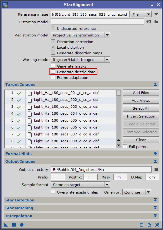 Star alignment dialog